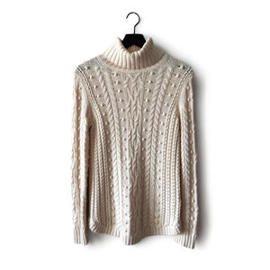 GAP Cable Knit Turtleneck Sweater Cream XS Wool Cotton Blend